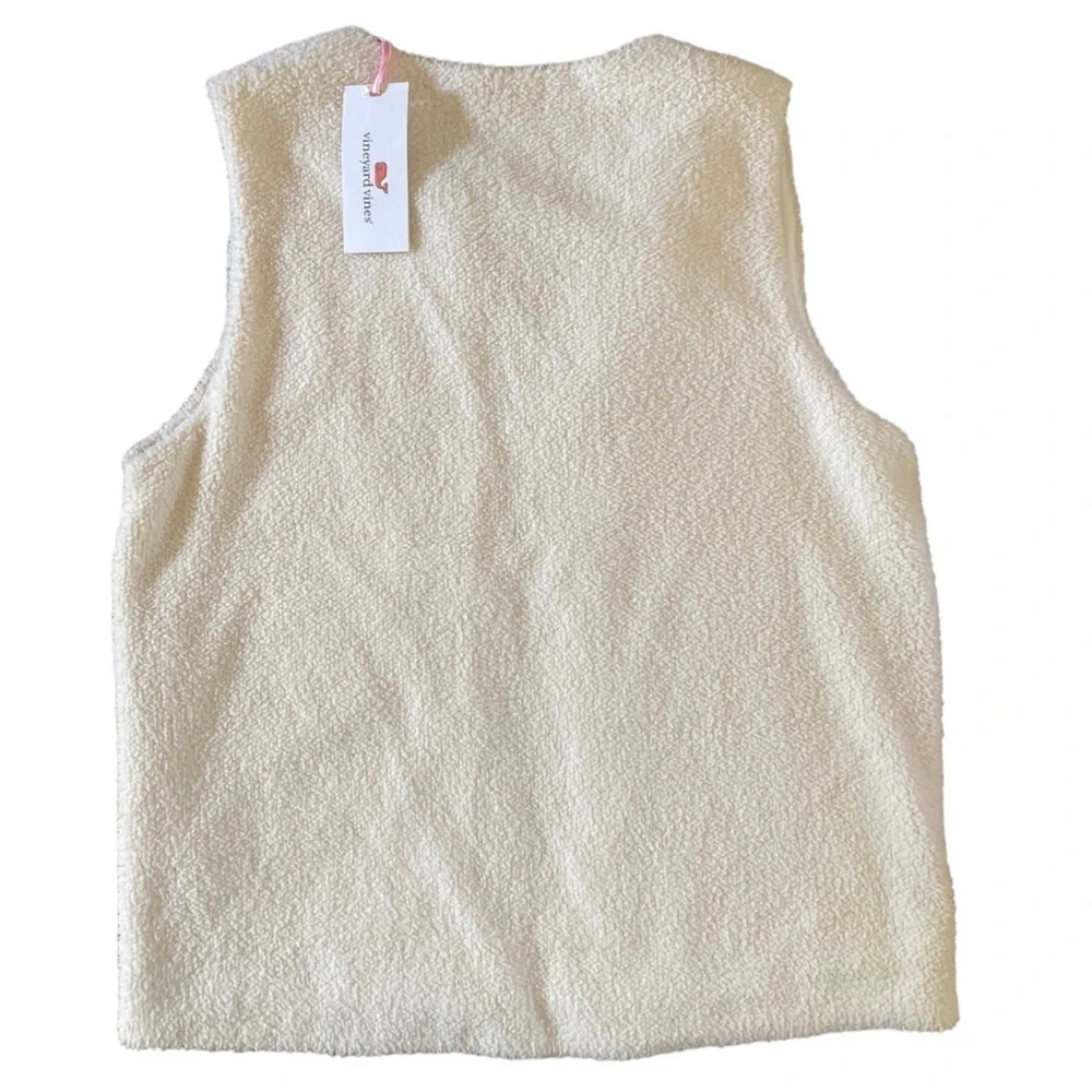 Vineyard Vines Girls Fuzzy Vest NWT in Off White Cream Sleeveless Layering Sz 14